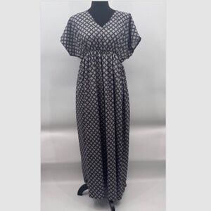 Misslook Dress Women Medium Gray Short Cap Sleeve Maxi VNeck Lightweight Diamond